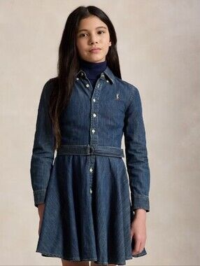 Ralph Lauren Girls' Dark Blue Denim Shirt Dress